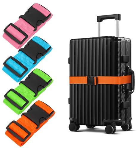 Koffergurt Set 4 Stück Auffälliges Kofferband Kofferbänder für Reisetaschen - Starker Koffergurte Markierung Buntes Koffer Zubehör Gurtband Koffergürtel