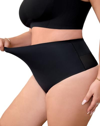 USEASY Lower Belly Shapewear Panty Girdle High Waisted Shapewear Support Knickers Invisible Thongs Black 4XL