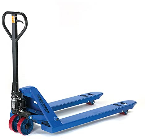 Global Industrial High Capacity Pallet Jack with 27 W x 48 L Forks, 6600 Lb. Capacity, Manual Duty Truck for Warehouse, Manufacturing and Retail, Blue Powder Coat Finish