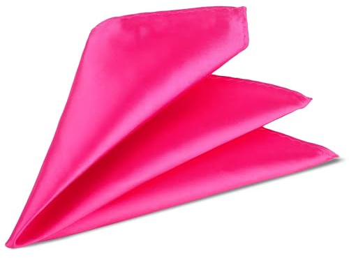 Trimming Shop Men’s Satin Pocket Square Handkerchief – Solid Colour Suit Hanky for Wedding, Groom, Prom, Party Unisex Plain Formal Wear Fashion Pocket Square, Soft Satin Dress Hanky (23cm, Hot Pink)