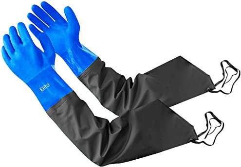 Eiito Gants de Protection en Pu pour étang - pour Aquarium - Ultra Longs et imperméables - 68 cm - Bleu