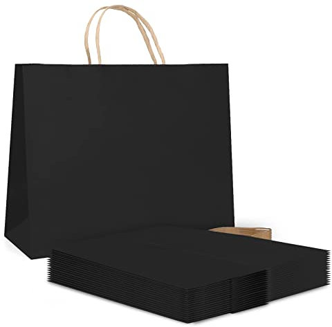 Geschenktüten,Papiertüten mit Henkel,Papiertüten Schwarz für Ostern Weihnachten Hochzeit Geburtstagsparty Kindergeburtstag (20 Stück,130GSM,27x12x21cm)
