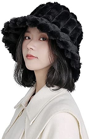 Wintermütze Damen Mädchen Hut Warm Fischerhut Kuschelig Winterhut Klassisch Winter Fellmütze Klappbar Kunstpelz Damenhut Einheitsgröße Flauschig Schlapphut Elegant Glockenhut für Reisen Outdoor