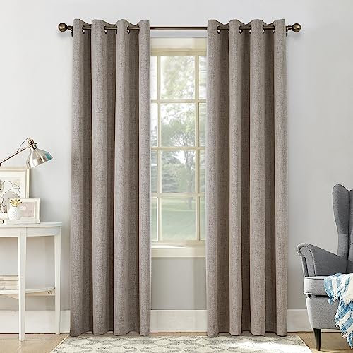CUCRAF 100% Blackout Curtains Linen 84 Inch Drop 2 Panels Soft Texture Sun Blocking Thermal Eyelet Curtains for Bedroom Living Room 52 X 84 Inch