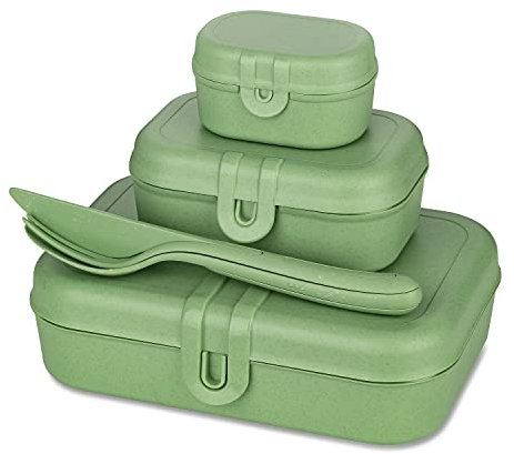 Koziol PASCAL READY Lunchbox-Set + Besteck-Set nature leaf green