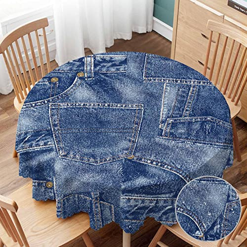 Yibeas Round Tablecloth 60 inch Denim Patchwork Texture Tablecloth Fabric Apparel Indigo Miscellaneous Table Cloth for Dining Tables, Parties, Wedding and Banquet Decoration