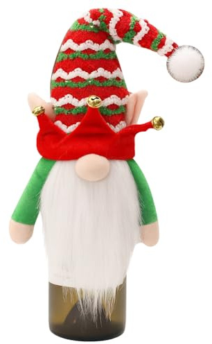 Julälva Gonk Gnome vin gin flaska påse topp/toppskydd! till julafton/dagbord jul! Festlig middag fest presentväska dekorationer hemlig jultomte, Röd och guld, 36cm Long and 14cm Wide, Älva Gonk