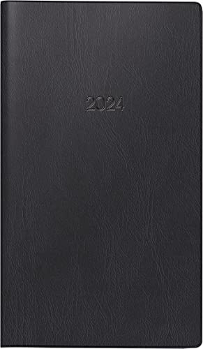BRUNNEN Agenda semainier modèle 755 2024 2 pages = 1 semaine transversale Taille de la feuille 8,7 x 15,3 cm Noir