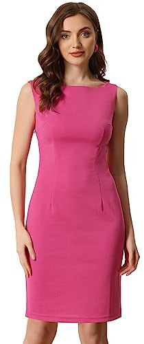 Allegra K Robe fourreau sans manches pour femme, col bateau, robe décontractée, rose vif, M