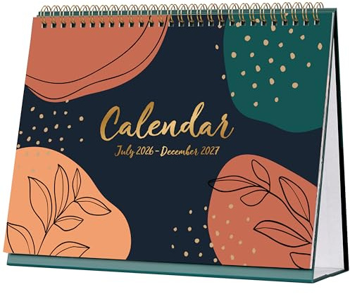 2026-2027 Desk Calendar - Desktop Calendar 2026-2027 from July 2026 to December 2027, Running weekly memo page, 25.3 x 20.5 x 7.8 cm, Home study office Tricolor