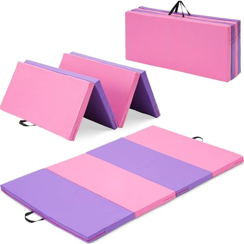 Oneofics Gymnastics Mat, 3.6'x6'x2'' Thick 4-Panel Folding Kids' Gymnastic Tumbling Mat for Home Gym Exercise & Play