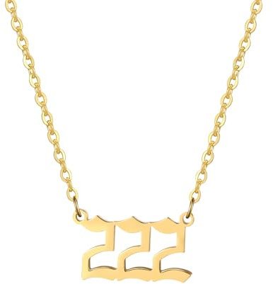 JewelryWe Engelszahlen 222 Kette Damen: Edelstahl Engel Nummer Engelsnummern Anhänger Halskette Glückliche Schlüsselbein Kette Minimalist Choker Schmuck für Frauen Mädchen Gold