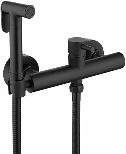 Spruzzatore per Bidet Portatile Valvola ad Angolo con Due ingressi e Una Uscita Kit Doccia per WC con Acqua Calda e Fredda Doccetta per Bidet in Ottone Spruzzatore per WC, Nero