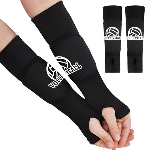 Erioscar 1 Par Volleyball Mangas Protectoras para Brazos, Manguitos Voleibol, Coderas de Compresión, Mangas Deportivas para Antebrazo, con Almohadilla Protectores y Orificio para el Pulgar (Negro)