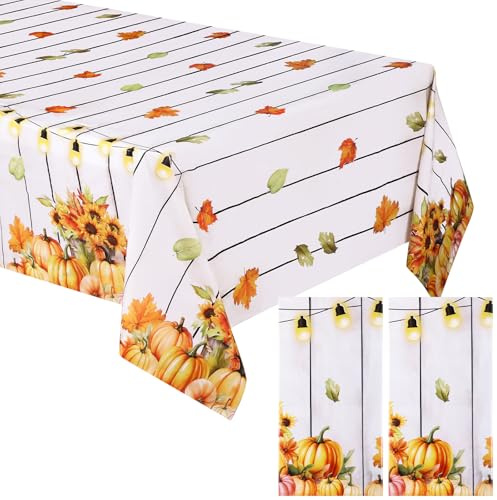 Tatuo 2 Nappes d'automne 137 x 274 cm Nappe de Feuille d'Érable en Plastique Orange Citrouille Tournesol Feuille d'Érable Déco de Table Rectangulaire d'Extérieur pour Fêtes d'automne et Thanksgiving