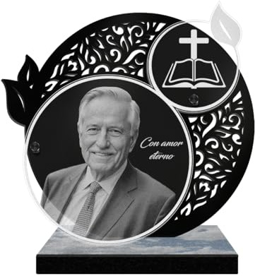 ETERNEL - Targa Funeraria Personalizzata Pizzo Croce della Bibbia Foto e Testo personalizzabile, targa funeraria incisa al laser per omaggio, targa cimiteriale, tombale, commemorazione, defunto