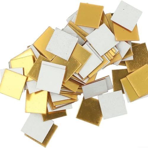 200 st självhäftande spegelplattor, 3 x 3 cm små fyrkantiga spegelplattor klistermärke självhäftande glasspegel mosaikplattor för gör-det-själv hantverk dekoration (guld)