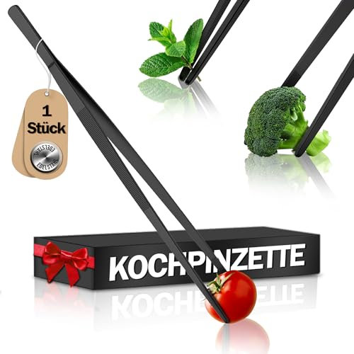 4smile Pinzette da cucina – pinzette da cucina in acciaio inox di colore nero, lunghezza 30 cm, pinzette da cucina a punta – pinzette da cucina, campeggio, barbecue, per cucinare, arrostire, cuocere,