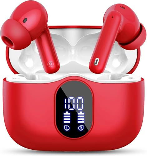 Auriculares Inalámbricos, Bluetooth 5.4 con HD Micrófono HiFi Estéreo Pantalla LED, Reducción de Ruido, 14.2 mm Controlador dinámico, IP7 Impermeable 40H Cascos Inalambricos