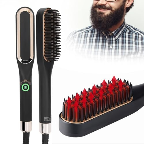 Fayelume Beard Straightener, 100‑240V Electric Beard Brush, Temperature Adjustment Beard Comb, Heated Beard Brush for Men, Styling, Grooming