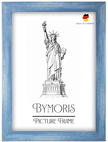 ByMoris Cadre photo en bois bleu clair essuyé 60 x 80 cm Taille de l'image | Tailles sélectionnables | pour affiches, photos, puzzle, collages | sur mesure