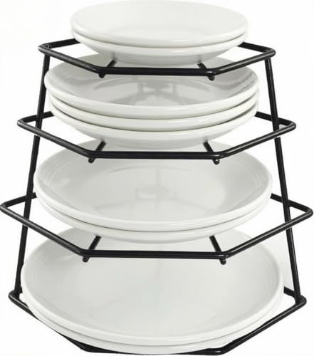 CookSpace 4 Tier Corner Plate Rack Kitchen Cupboard Storage Organiser Premium Quality Dish Rack Space Saver Work Top Shelf Organiser 23 Cm Non - Slip Finish Holds a 16 piece Dinner Set ! (Black)