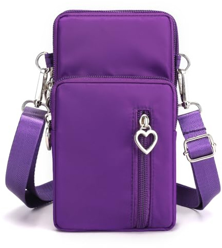 JANKS Petit sac à bandoulière pour femme, multi-poches zippées, porte-monnaie en nylon avec porte-cartes de crédit avec dragonne amovible
