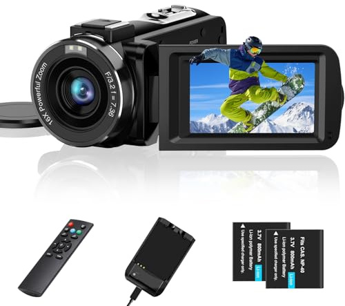 Aasonida Videokamera 2.7K Camcorder 36MP 16X Digitalzoom IR-Nachtsicht 3.0'' Berühren Sie den IPS-Bildschirm Webcam Kamera für YouTube Tiktok mit 2 Batterien