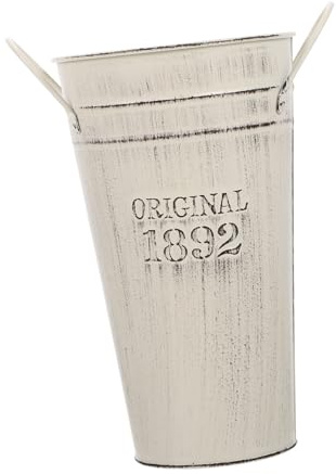 FUTUREORYY Pot De Fleurs en Fer Vintage 25cm Blanc pour Intérieur Et Extérieur, Bac à Fleurs Double Anse Portable, Pots pour Plantes Succulentes Et Jardinage D'intérieur
