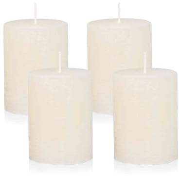 NKlaus Candele dell'Avvento rustiche color crema, set da 4 pezzi, Ø 6 x 8 cm, candele in cera per decorazioni natalizie, corona dell'Avvento e decorazione da tavolo, lunga durata