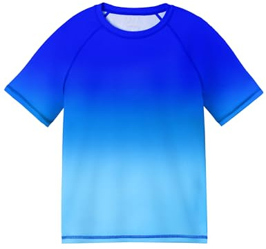 WISMBOX Boys' Short Sleeve Rash Vest, UPF 50+ Quick-Dry Swim Top for Pool