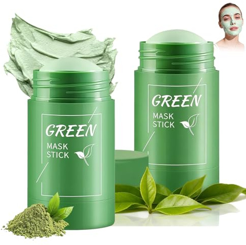 2 Pezzi Maschere Viso al Tè Verde in Stick,Green Tea Mask Stick Viso Punti Neri,Maschera idratante per Pulizia Profonda Pelle,Riduzione Pori, Rimozione Punti Neri, Uomini e Donne