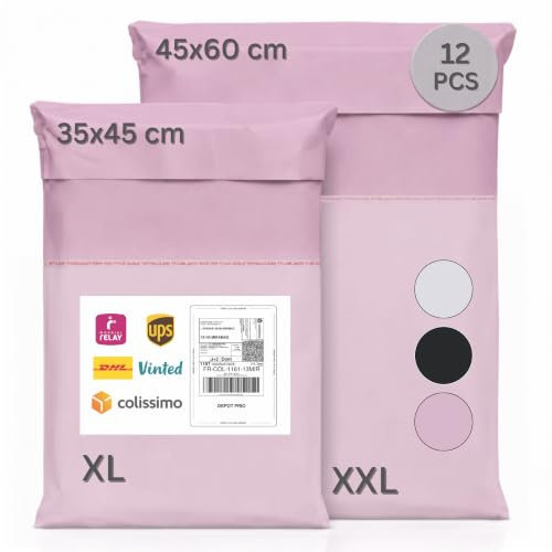 Zenacasa - 12 Vinted paketfraktpåsar - Storlek XL/XXL - Slitstarka, ogenomskinliga och vattentäta plastkuvert, rosa