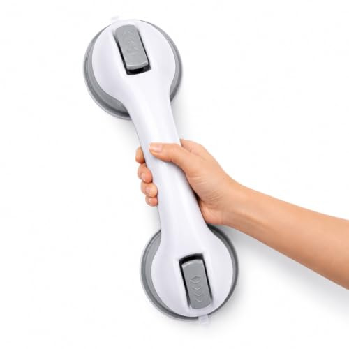 Agarradera Baño para Mayores con Ventosa – Asa de Apoyo para Ducha, Bañera y WC, Instalación sin Taladros con Doble Sistema de Bloqueo, para Azulejos y Superficies Lisas, 29 cm