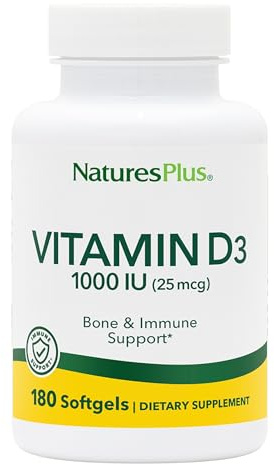 NaturesPlus Vitamin D3 1,000 IU - Active Vitamin D Supplement - Immune Support, Bones, Muscle, Teeth, Calcium Absorption - Easy to Swallow, Gluten Free - 180 Softgels