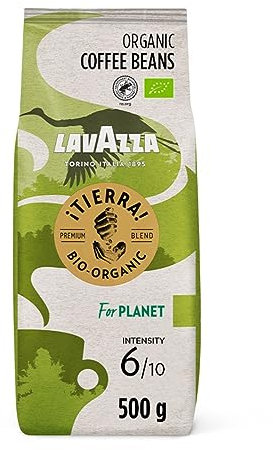 Lavazza, Tierra For Planet, 100 % Bio-Arabica Kaffeebohnen, Ideal für Espressomaschinen, Fruchtige & Blumige Aromen, Milder und Fruchtiger Geschmack, Intensität 6/10, Leichte Röstung, 500 g Packung