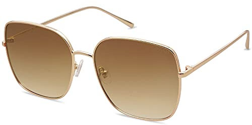 SOJOS Sonnenbrille Damen Vintage Verspiegelt, Herren Retro Übergröße Eckig Sonnenbrille UV400 Schutz Rechteckige Brille SJ1146 mit Hellgoldener Rahmen/Braun abgestufte Linse
