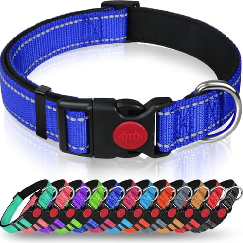 Taglory Collier pour Chien Réfléchissant Réglable, Verrou de Sécurité Anti-Fugue, Nylon Résistant et Maille Respirante Rembourrée pour Moyens Chiens, Visibilité de Nuits, M, Bleu Foncé