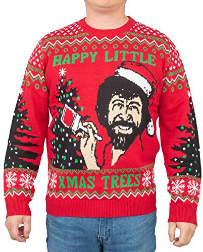 Bob Ross Happy Little Christmas Trees Ugly Christmas Pull de Noël
