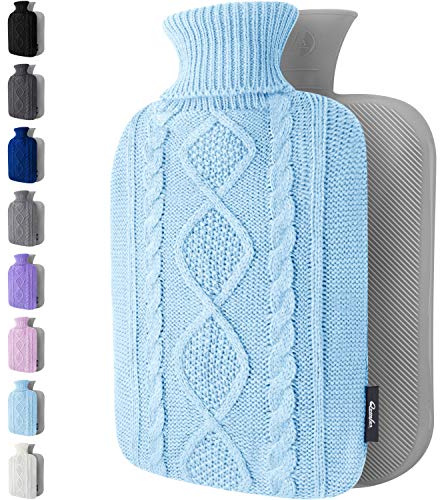 Qomfor Hot Water Bottle with Cover UK - Soft Premium Faux Fur, 1.8L Hot Water Bottle for Period Pain Relief, Back Pain & Shoulder Pain - Cozy Gifts for Women & Men - Luxury Comfort (Blue)
