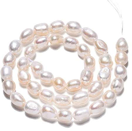 Fashewlery - Perle d’acqua dolce coltivate, colore: bianco, 8-10 mm, sfuse, circa 39-40 pezzi/filo, per collane fai da te, braccialetti, orecchini, creazione di gioielli