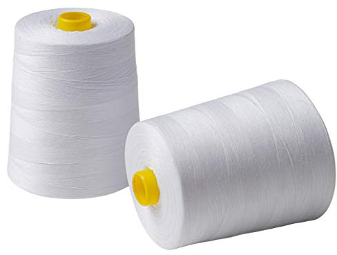 IPEA Hilo de Coser para Máquina de Coser – 2 Bobinas Grandes de 9000 Metros (18.000 metros en total) – Hilo de Poliéster para Costur – Color Blanco – Altura 12 cm