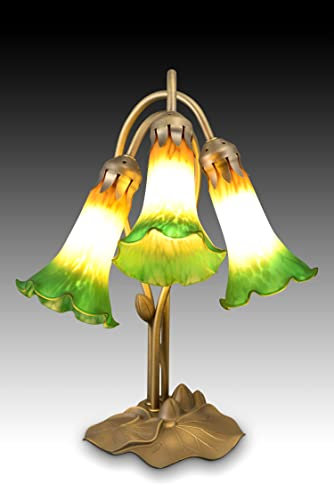 Lámpara de mesa de estilo modernista con forma de nenúfar y pantallas con forma de flores de vidrio y metal.