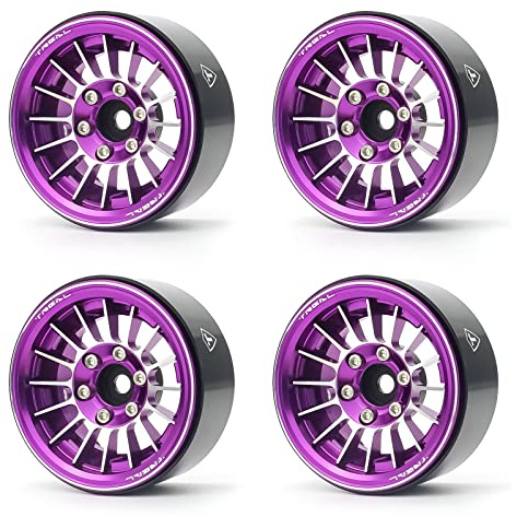 TREAL 1.9 Beadlock Wheels 1.9 Inch Beadlock RC Wheel Rims Set (4) for 1:10 RC Crawler Axial SCX10 II 90046 SCX10 III AXI03007 Capra TRX4 12mm Hex (Purple)