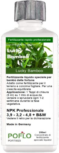 POFLO Fertilizzante bambù della fortuna Lucky Bamboo, fertilizzante speciale completo HIGH-TECH NPK linea professionale per la concimazione del bambù Dracaena sanderiana (250 ml)