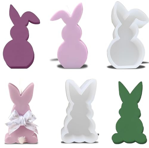 2 Pezzi Stampi in Silicone Pasquale,Stampi per Candele in Silicone Pasqua Stampo per Candele Coniglio Pasqua Stampi per Portacandele Stampo in Silicone 3D per Coniglietto per Sapone, Artigianato