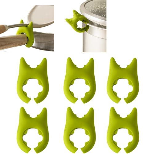 6 Stück Löffelhalter - 2 In 1 Löffelablage Deckelheber Für Herd - Silikon Küchenutensilienhalter Topf-Deckelhalter Für Kochlöffel - Kochlöffelhalter Pfanne Überlaufstopper Pfannenspritzschutz