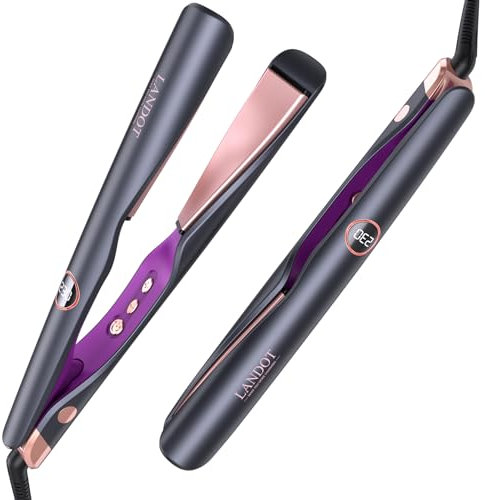 LANDOT 2-in-1 Hair Straighteners and Curler with Twisted Plates for Effortless Curls, Ceramic Ionic, Adjustable Temp 120-230°C, Dual Voltage for Travel