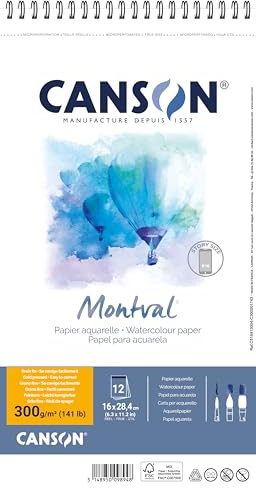 CANSON Montval, Carta per acquerello, grana fine, 300 gsm, Foglio, 16 x 28,4 cm
