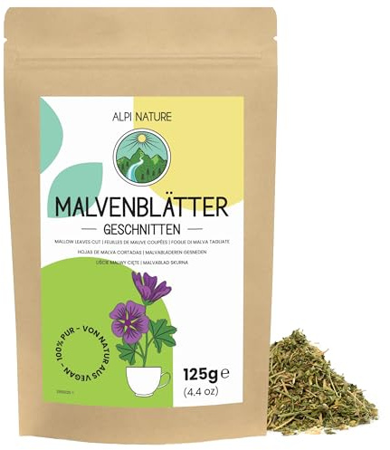 Alpi Nature Feuilles de Mauve 125g, Feuilles de Mauve Séchées et Coupées, Thé en Vrac